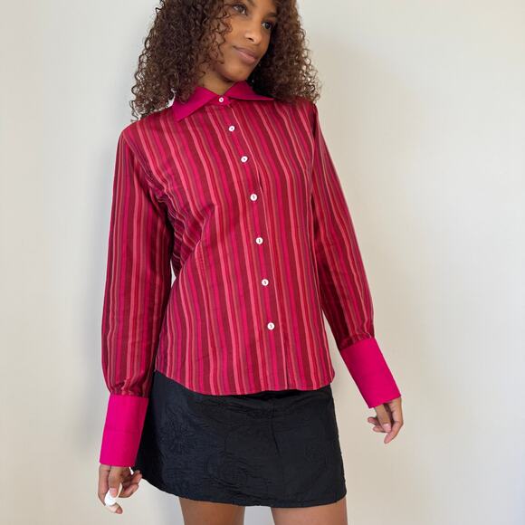 Vintage Italian fuchsia striped silk blouse (Medium) - Picture 1 of 7